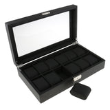 Maxbell 12 Men Watch Box Black PU Leather Display Glass Top Jewelry Case Organizer Box