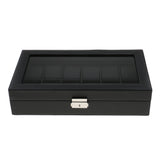 Maxbell 12 Men Watch Box Black PU Leather Display Glass Top Jewelry Case Organizer Box