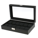 Maxbell 12 Men Watch Box Black PU Leather Display Glass Top Jewelry Case Organizer Box