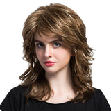 Maxbell Women Lady Blond & Brown Long Wavy Curly Full Head Real Human Hair Wigs