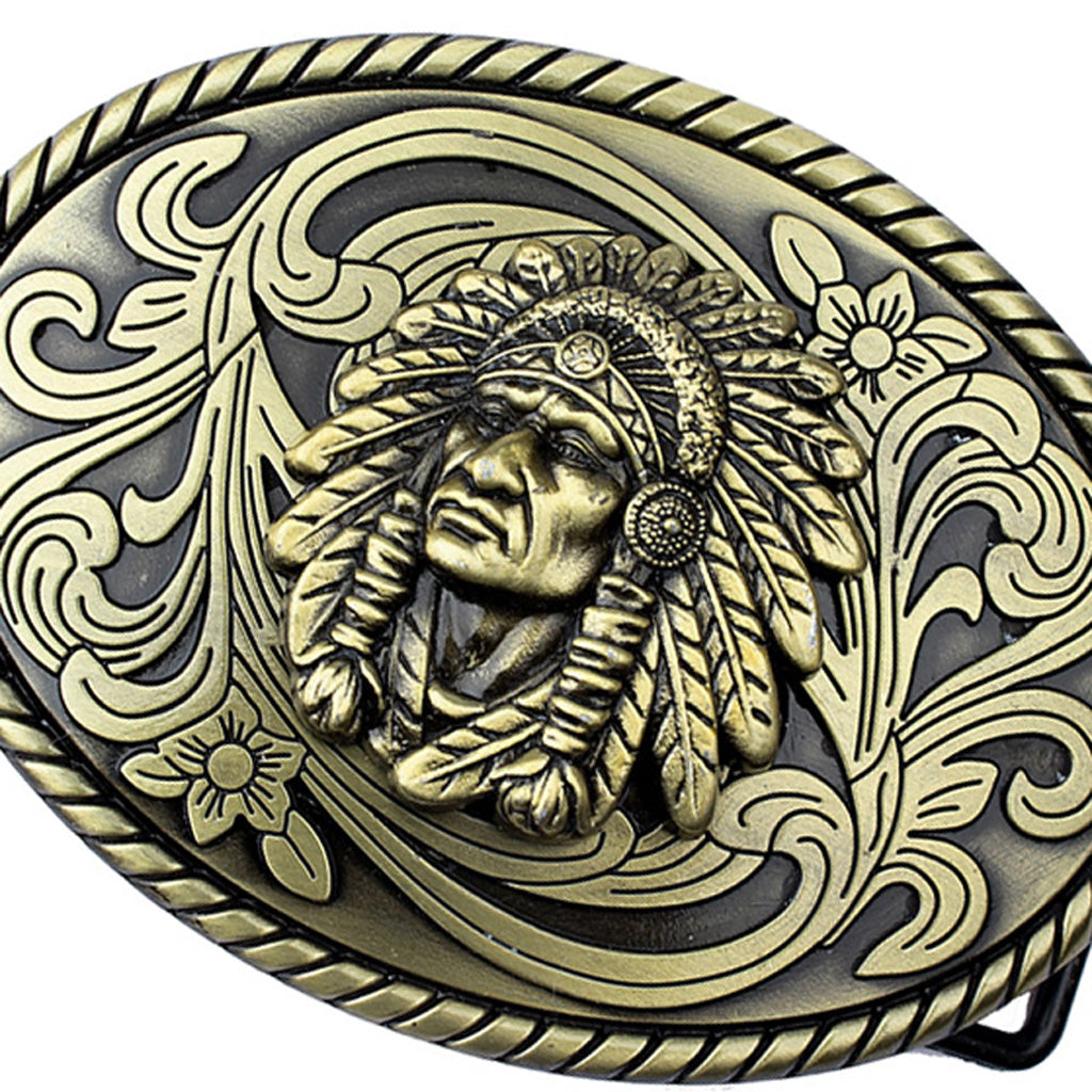 Maxbell Native American Indian Warrior Chief Belt Buckle Casual Mens Belt Buckle