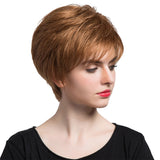 Maxbell Elegant Women Girls Light Brown Natural Short Layered 100 % Real Human Hair Wigs With Cap Heat Resistant for Daily Wear Costume Party