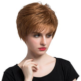 Maxbell Elegant Women Girls Light Brown Natural Short Layered 100 % Real Human Hair Wigs With Cap Heat Resistant for Daily Wear Costume Party