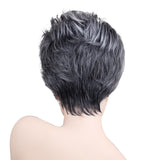 Maxbell 9" Women Short Layered Synthetic Hair Full Wigs With Cap Gray Black Root