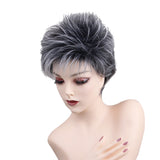 Maxbell 9" Women Short Layered Synthetic Hair Full Wigs With Cap Gray Black Root
