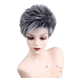 Maxbell 9" Women Short Layered Synthetic Hair Full Wigs With Cap Gray Black Root