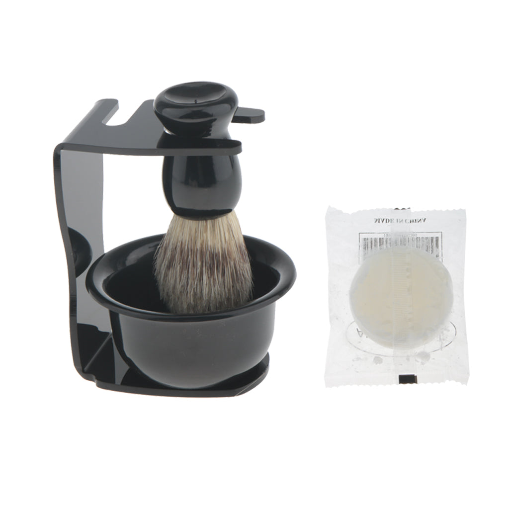 Maxbell 4 In 1 Salon Bristle Hair Shaving Brush with Black Plastic Soap Mug Bowl and Shaving Brush Holder Stand Shave Soap Travel Set for Salon Barber Men