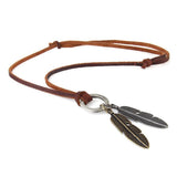 Maxbell Classic Double Charm Same Size Silver&Gold Leaves Pendant Adjustable Long PU Leather Rope Necklace for Women Men with Circle