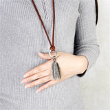 Maxbell Classic Double Charm Same Size Silver&Gold Leaves Pendant Adjustable Long PU Leather Rope Necklace for Women Men with Circle