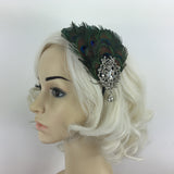 Maxbell Peacock Feather Rhinestone Headband Hair Clip Dance Party Wedding Hair Wear
