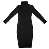 Maxbell Women Trendy Turtle  Neck Long Sleeve Stretch Pencil Dress M Black