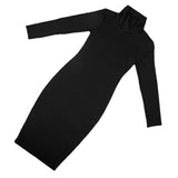 Maxbell Women Trendy Turtle  Neck Long Sleeve Stretch Pencil Dress M Black