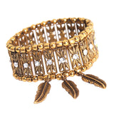 Maxbell Bohemian Jewelry Women's Crystal Wide Stretch Bracelet With Feather Charms Antique Gold