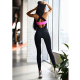 Maxbell Women Ladies Sports Fitness Leggings Exercise Yoga Jumpsuit S Black and Rose Red