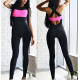 Maxbell Women Ladies Sports Fitness Leggings Exercise Yoga Jumpsuit S Black and Rose Red