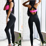 Maxbell Women Ladies Sports Fitness Leggings Exercise Yoga Jumpsuit S Black and Rose Red