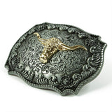 Maxbell Classical Enbossed Golden Long Horn Bull Head Belt Buckle with Engraved Floral Pattern
