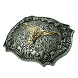 Maxbell Classical Enbossed Golden Long Horn Bull Head Belt Buckle with Engraved Floral Pattern