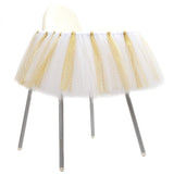 Maxbell Handmade Soft Lightweight Glitter Tulle Tutu Skirt Baby Shower Birthday Party High Chair Table Decor with Stickers White Gold