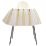 Maxbell Handmade Soft Lightweight Glitter Tulle Tutu Skirt Baby Shower Birthday Party High Chair Table Decor with Stickers White Gold