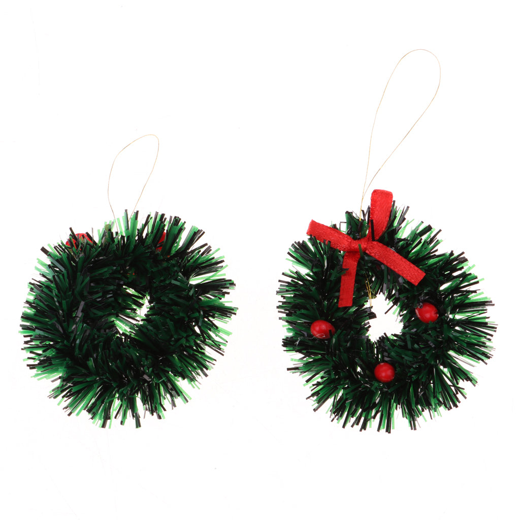Maxbell Pack of 10 Miniature Hanging Christmas Wreath Ornaments For Tree Trim Embellishments & Dollhouse Door Decor