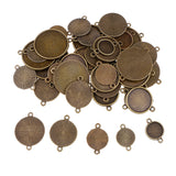 Maxbell 48 Pieces Bronze Blank Round Photo Cabochon Bezel Pendants Tray Blanks Base with Double Bail DIY Jewelry Making Accessories 12mm-25mm