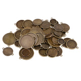 Maxbell 48 Pieces Bronze Blank Round Photo Cabochon Bezel Pendants Tray Blanks Base with Double Bail DIY Jewelry Making Accessories 12mm-25mm