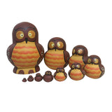 Maxbell 10 PCS Cute Cartoon Owl Pattern Handmade Wooden Russian Nesting Dolls For Kids Toy