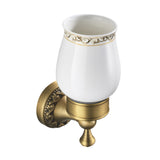 Maxbell Antique Brass Carved Flower Wall Mounted Ceramic Bathroom Single Cup Toothbrush Holder