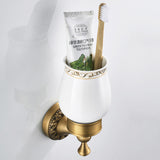 Maxbell Antique Brass Carved Flower Wall Mounted Ceramic Bathroom Single Cup Toothbrush Holder