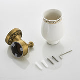 Maxbell Antique Brass Carved Flower Wall Mounted Ceramic Bathroom Single Cup Toothbrush Holder