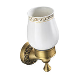 Maxbell Antique Brass Carved Flower Wall Mounted Ceramic Bathroom Single Cup Toothbrush Holder