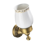 Maxbell Antique Brass Carved Flower Wall Mounted Ceramic Bathroom Single Cup Toothbrush Holder