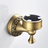 Maxbell Antique Brass Carved Flower Wall Mounted Ceramic Bathroom Single Cup Toothbrush Holder