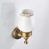 Maxbell Antique Brass Carved Flower Wall Mounted Ceramic Bathroom Single Cup Toothbrush Holder