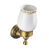 Maxbell Antique Brass Carved Flower Wall Mounted Ceramic Bathroom Single Cup Toothbrush Holder