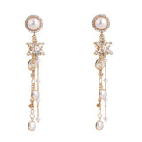 Maxbell Long Tassel Statement Faux Pearl Snowflake Dangle Earrings Charms Jewelry