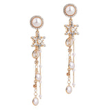 Maxbell Long Tassel Statement Faux Pearl Snowflake Dangle Earrings Charms Jewelry