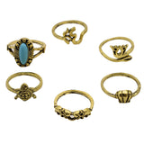 Maxbell 6pcs Vintage Tortoise Elephant Midi Finger Stacking Ring Set Antique Gold