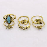 Maxbell 6pcs Vintage Tortoise Elephant Midi Finger Stacking Ring Set Antique Gold