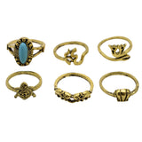 Maxbell 6pcs Vintage Tortoise Elephant Midi Finger Stacking Ring Set Antique Gold