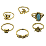 Maxbell 6pcs Vintage Tortoise Elephant Midi Finger Stacking Ring Set Antique Gold