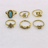 Maxbell 6pcs Vintage Tortoise Elephant Midi Finger Stacking Ring Set Antique Gold
