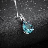 Maxbell Lovely Light Blue Rhinestone Waterdrop Pendant 925 Sterling Silver Necklace