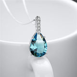 Maxbell Lovely Light Blue Rhinestone Waterdrop Pendant 925 Sterling Silver Necklace