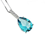 Maxbell Lovely Light Blue Rhinestone Waterdrop Pendant 925 Sterling Silver Necklace