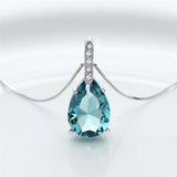 Maxbell Lovely Light Blue Rhinestone Waterdrop Pendant 925 Sterling Silver Necklace