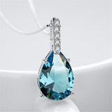 Maxbell Lovely Light Blue Rhinestone Waterdrop Pendant 925 Sterling Silver Necklace