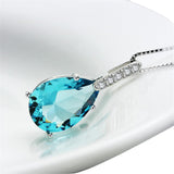 Maxbell Lovely Light Blue Rhinestone Waterdrop Pendant 925 Sterling Silver Necklace