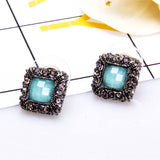 Maxbell Women Luxury Fashion Square Rhinestone Alloy Gemstone Delicate Stud Earring.